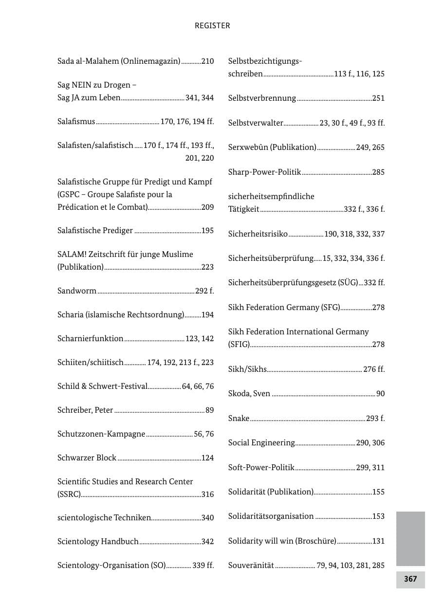 Seite 367 des Verfassungsschutzbericht 2018 Bund