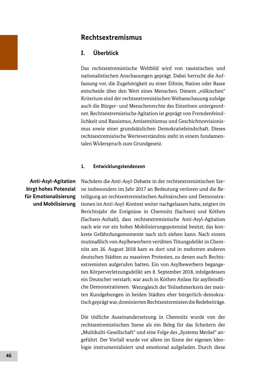 Seite 46 des Verfassungsschutzbericht 2018 Bund