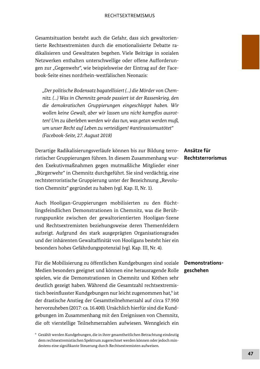 Seite 47 des Verfassungsschutzbericht 2018 Bund