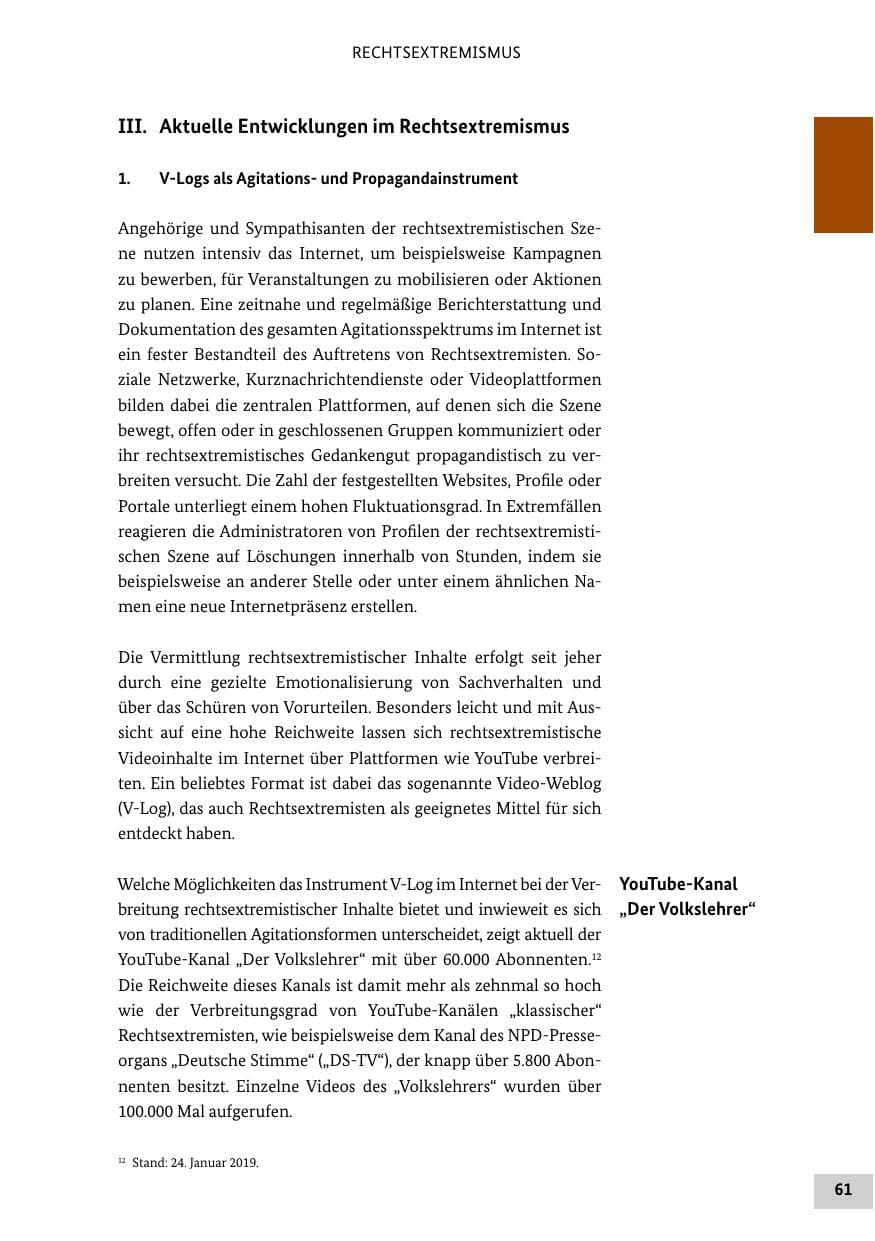 Seite 61 des Verfassungsschutzbericht 2018 Bund