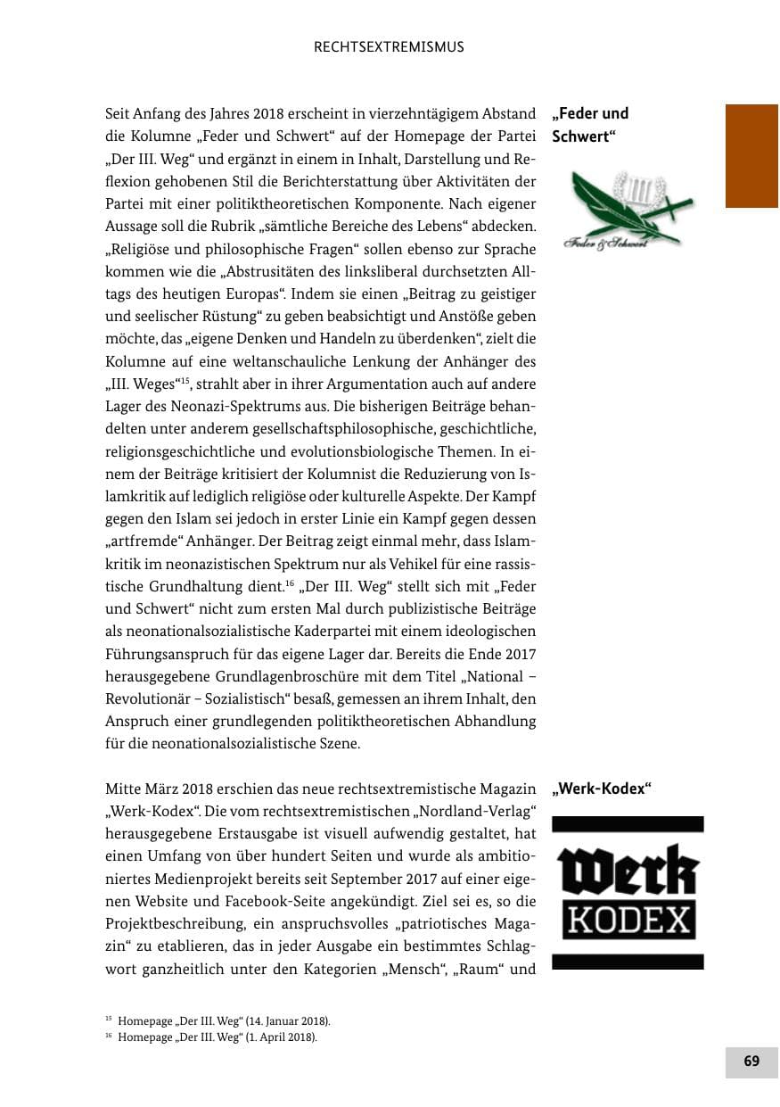 Seite 69 des Verfassungsschutzbericht 2018 Bund