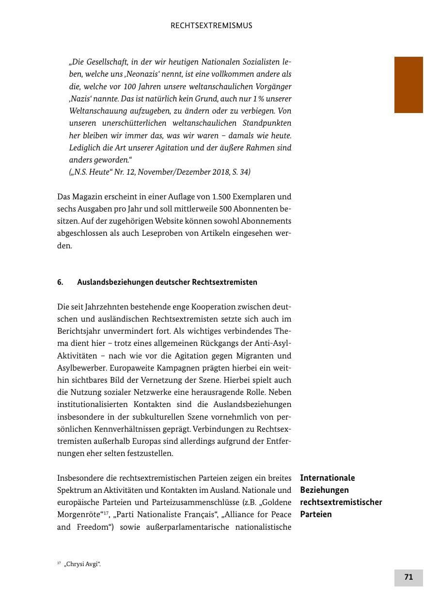 Seite 71 des Verfassungsschutzbericht 2018 Bund