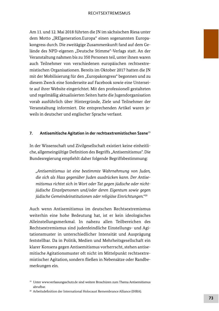 Seite 73 des Verfassungsschutzbericht 2018 Bund