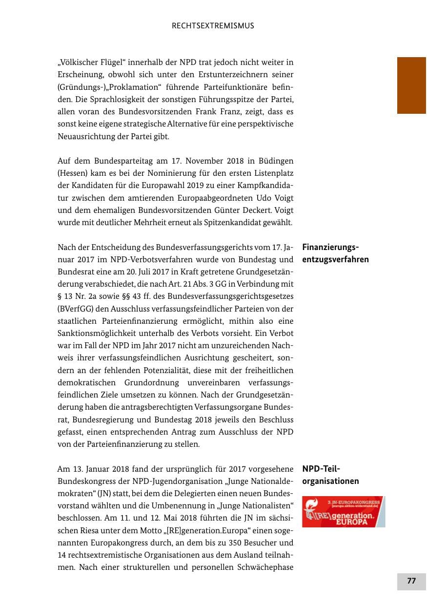 Seite 77 des Verfassungsschutzbericht 2018 Bund
