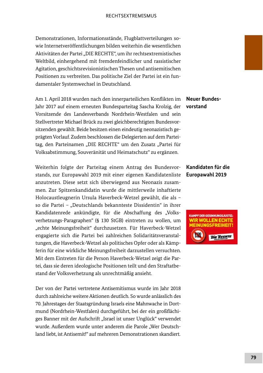 Seite 79 des Verfassungsschutzbericht 2018 Bund