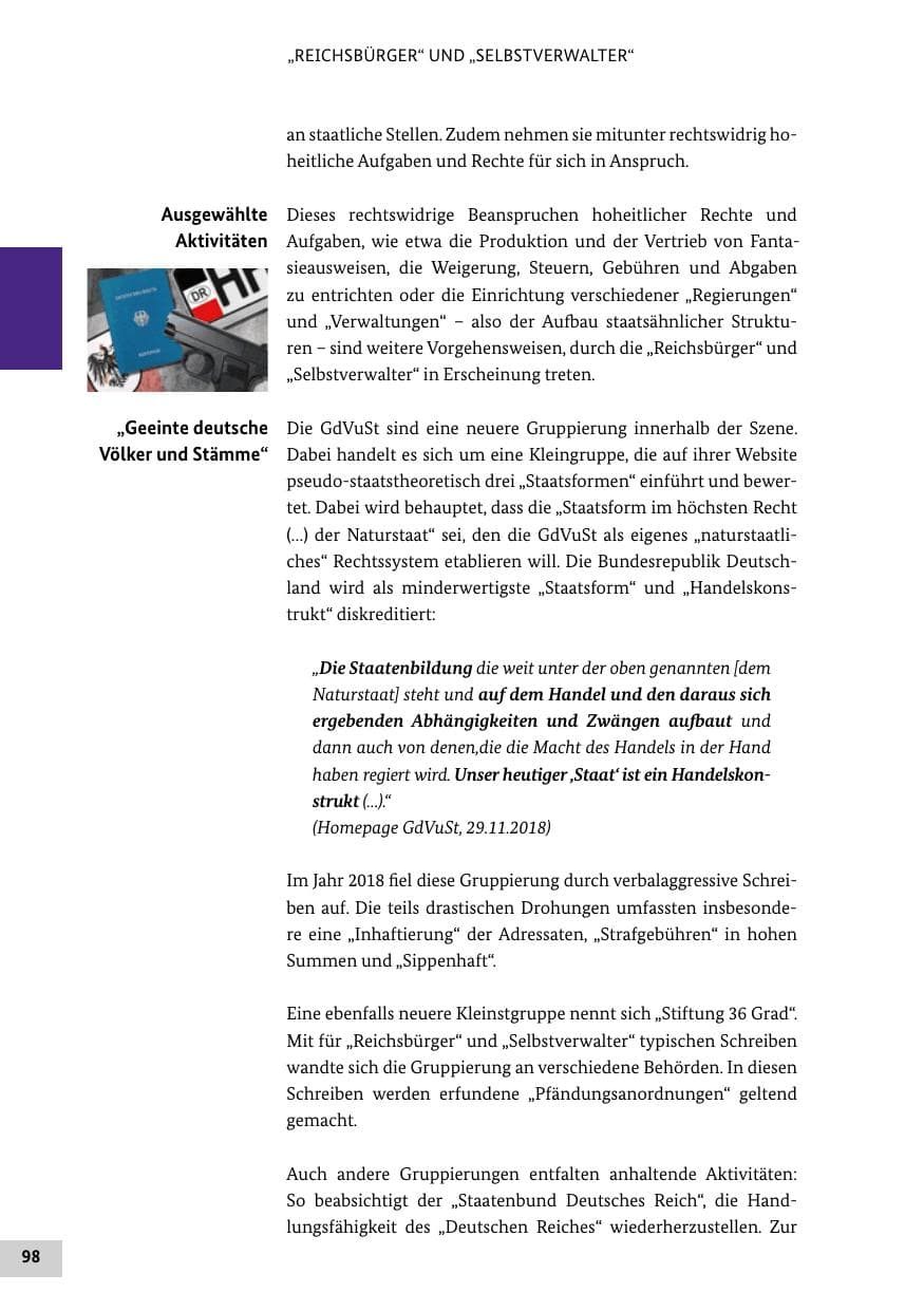 Seite 98 des Verfassungsschutzbericht 2018 Bund