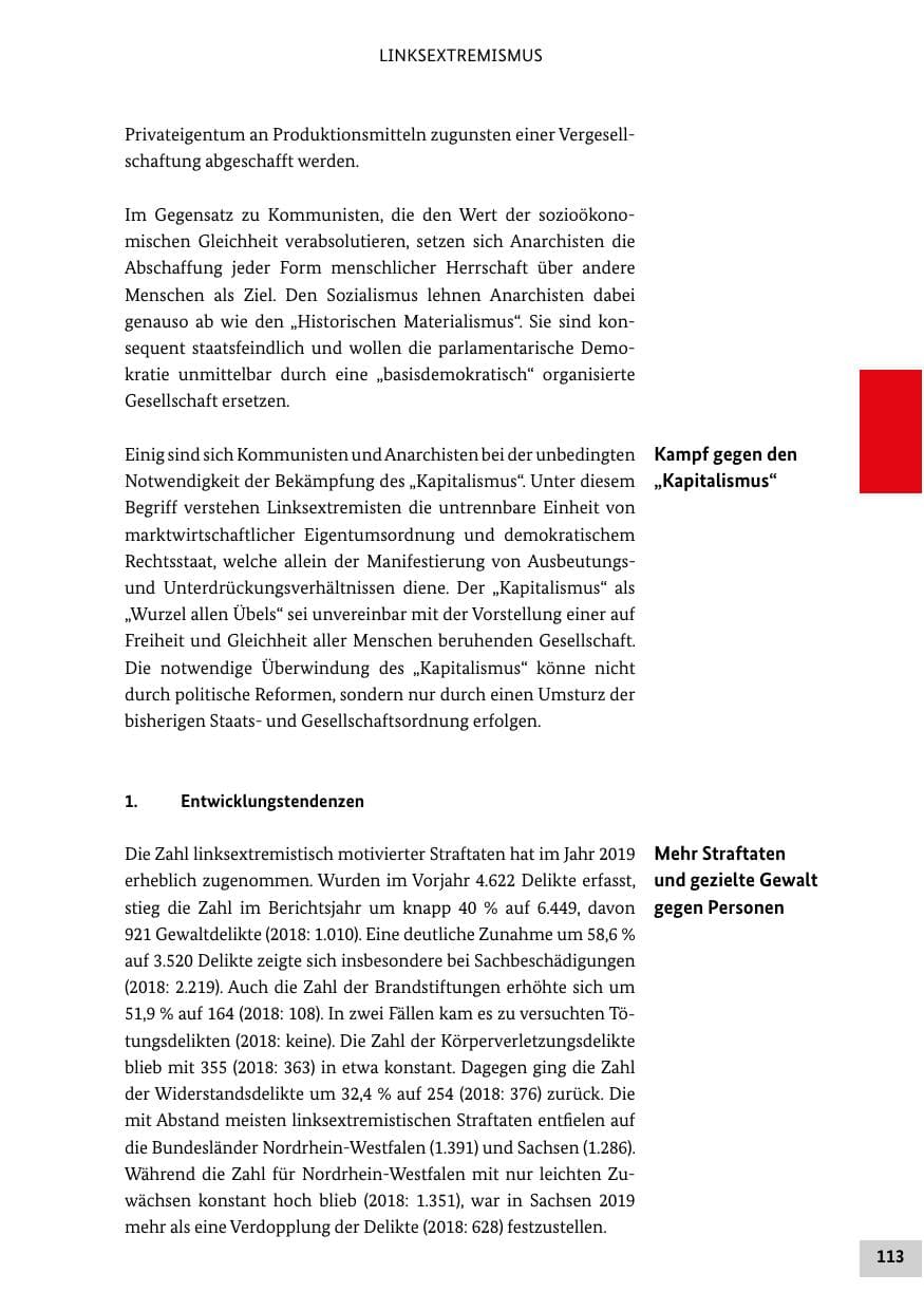 Seite 113 des Verfassungsschutzbericht 2019 Bund