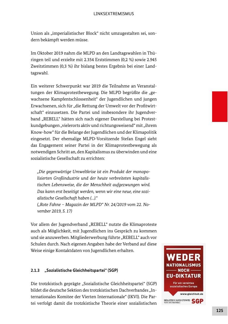 Seite 125 des Verfassungsschutzbericht 2019 Bund