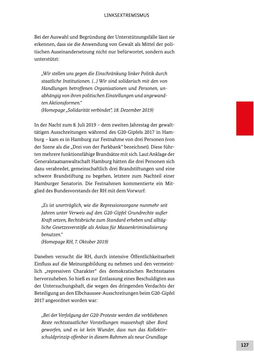 Seite 127 des Verfassungsschutzbericht 2019 Bund