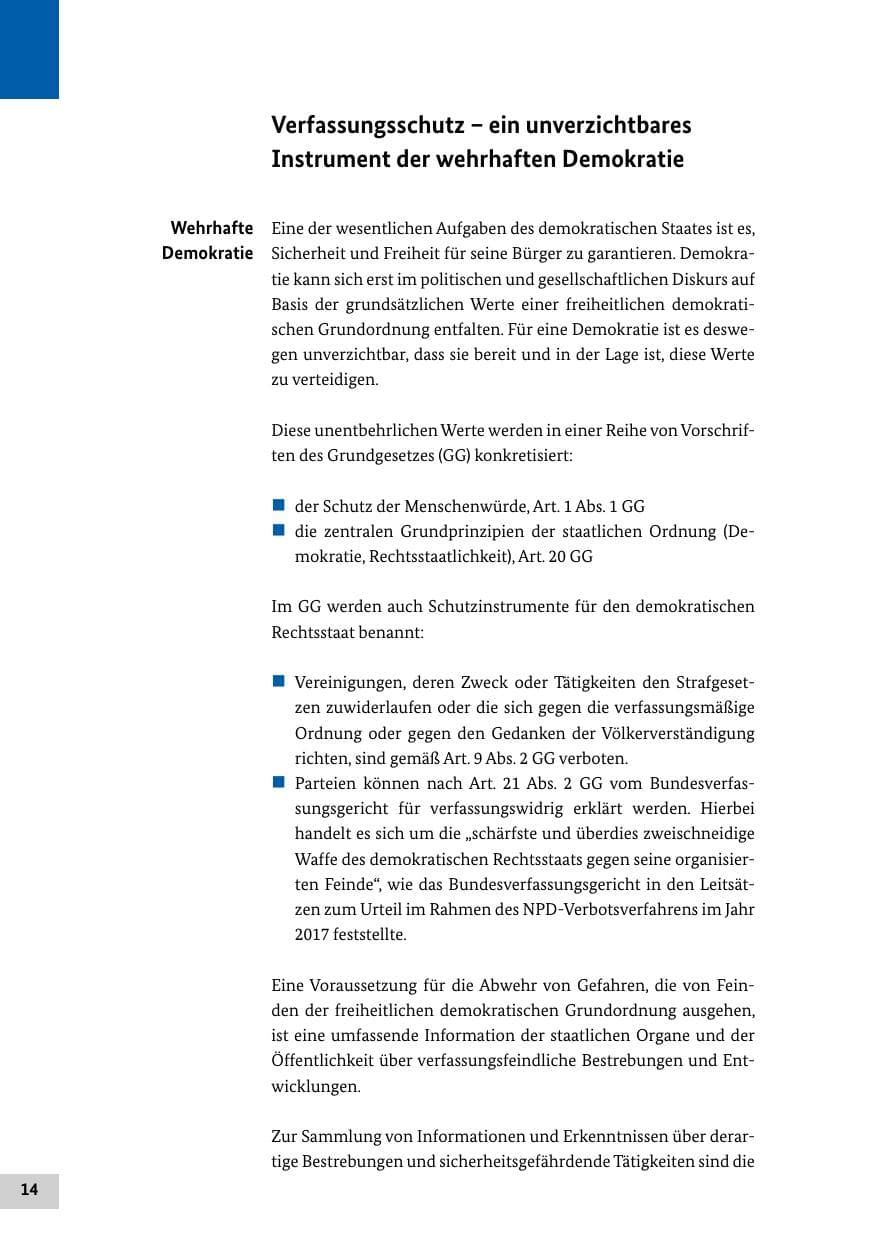 Seite 14 des Verfassungsschutzbericht 2019 Bund