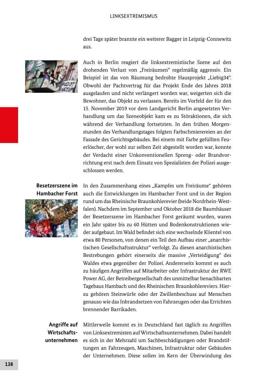 Seite 138 des Verfassungsschutzbericht 2019 Bund