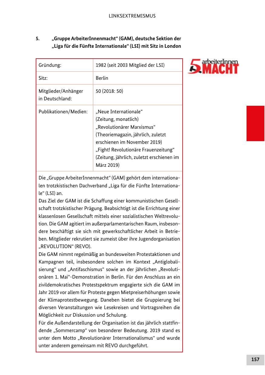 Seite 157 des Verfassungsschutzbericht 2019 Bund