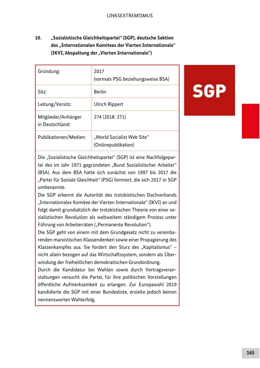 Seite 165 des Verfassungsschutzbericht 2019 Bund