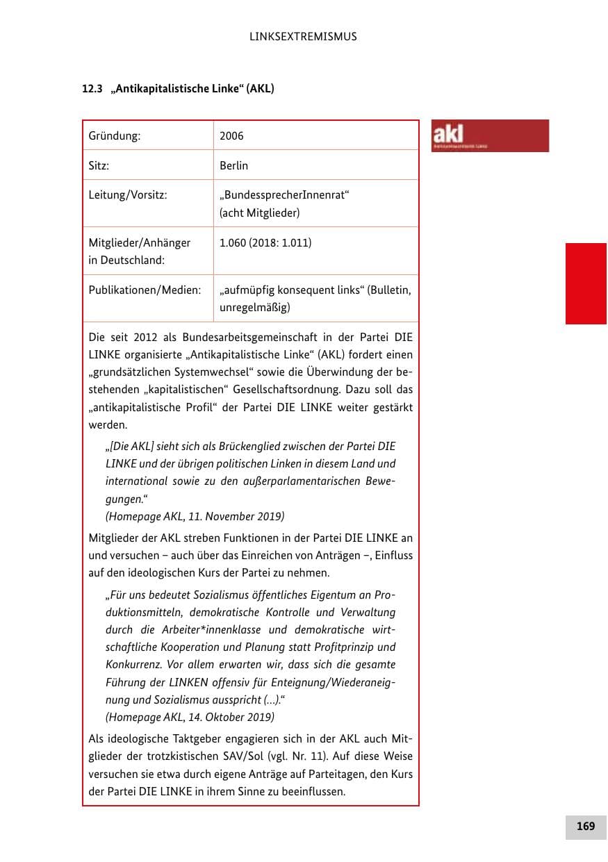 Seite 169 des Verfassungsschutzbericht 2019 Bund