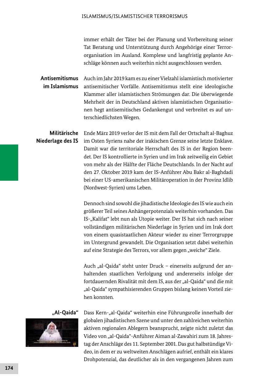 Seite 174 des Verfassungsschutzbericht 2019 Bund