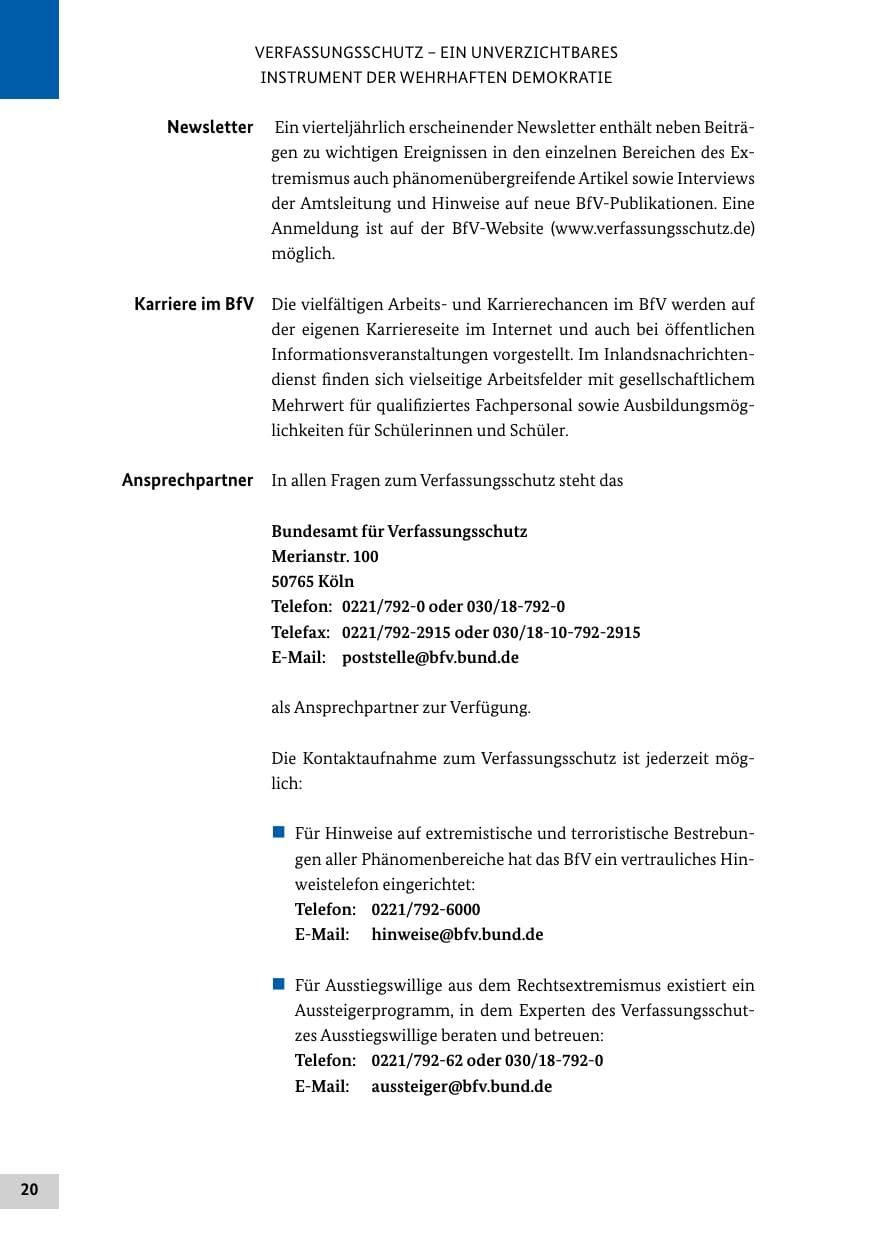 Seite 20 des Verfassungsschutzbericht 2019 Bund