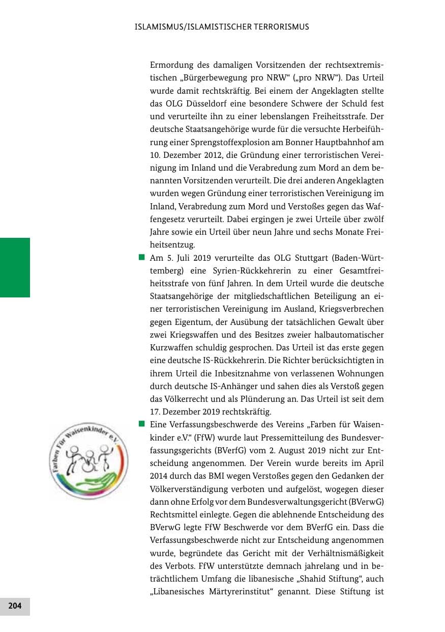Seite 204 des Verfassungsschutzbericht 2019 Bund
