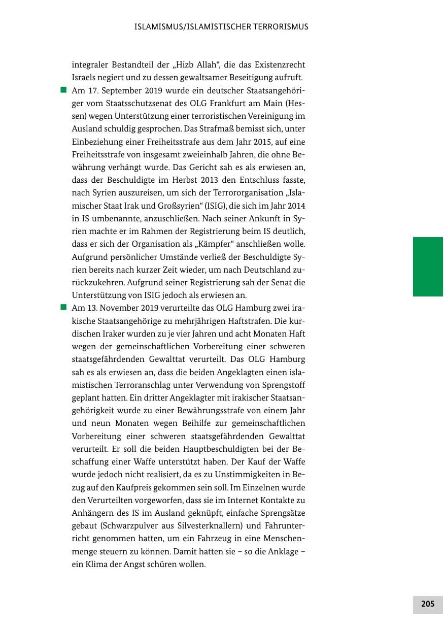 Seite 205 des Verfassungsschutzbericht 2019 Bund