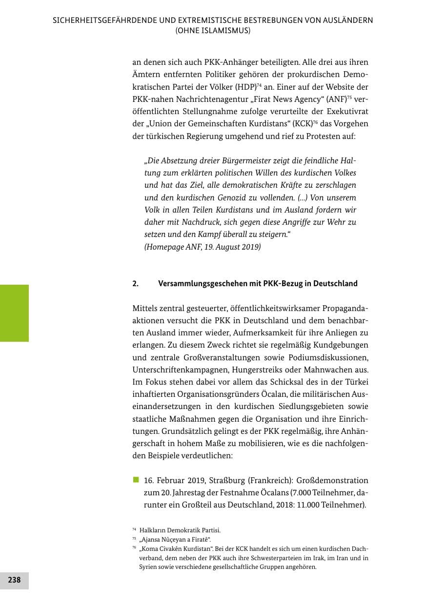 Seite 238 des Verfassungsschutzbericht 2019 Bund