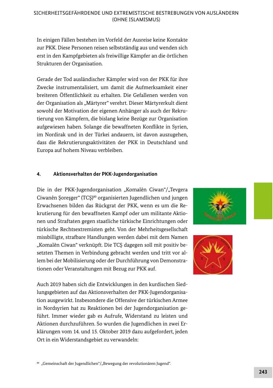 Seite 243 des Verfassungsschutzbericht 2019 Bund
