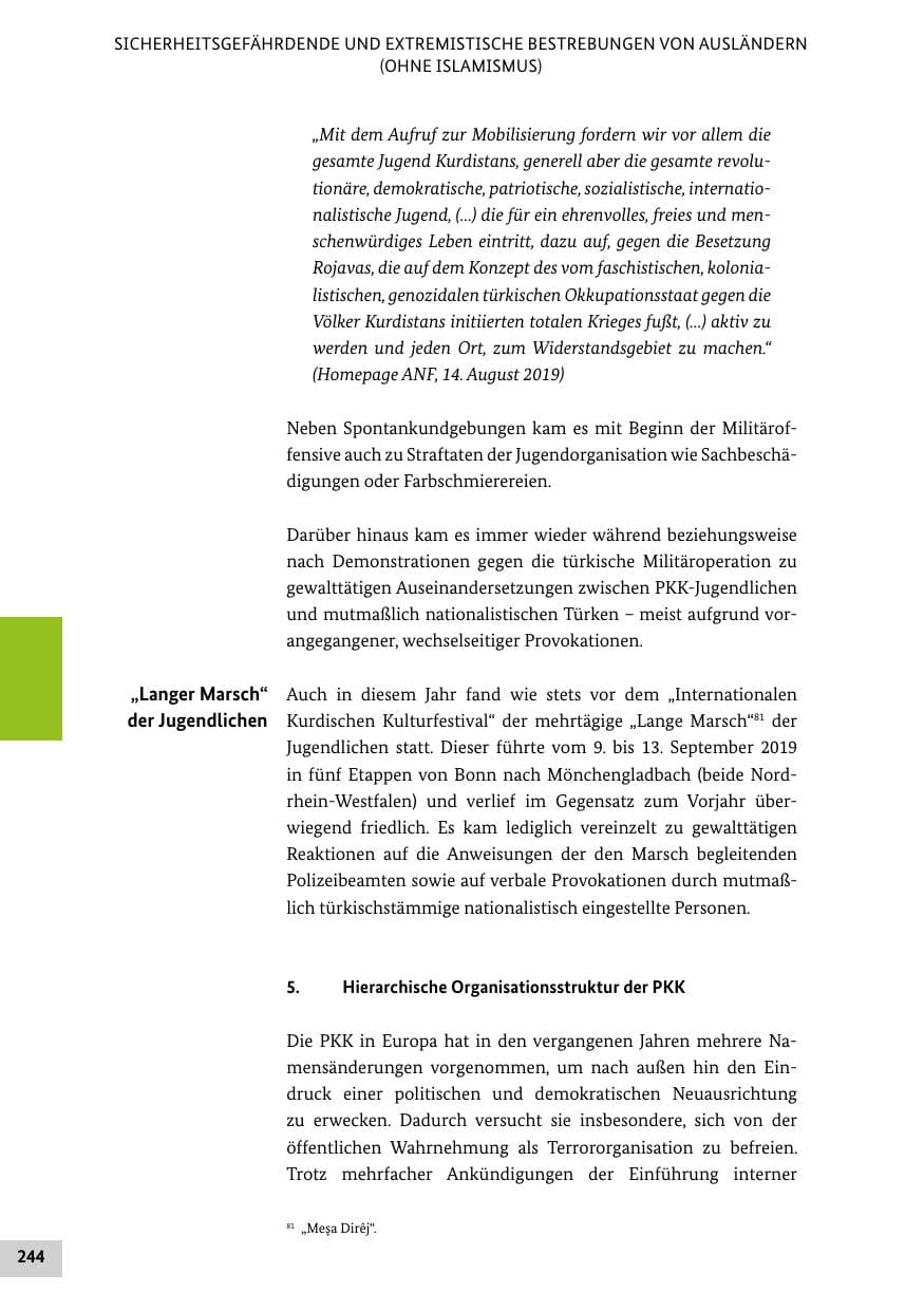 Seite 244 des Verfassungsschutzbericht 2019 Bund