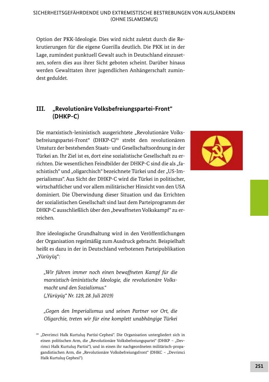 Seite 251 des Verfassungsschutzbericht 2019 Bund
