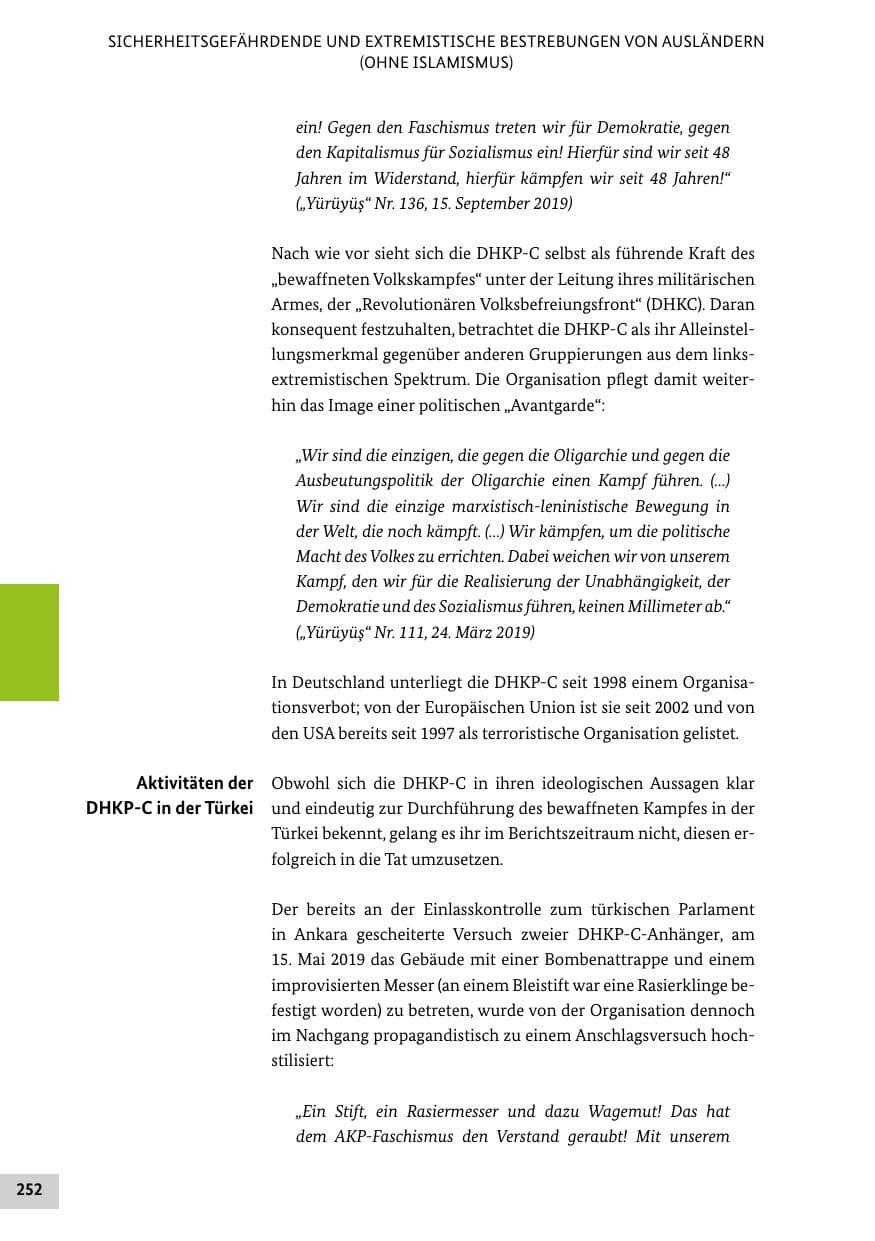 Seite 252 des Verfassungsschutzbericht 2019 Bund