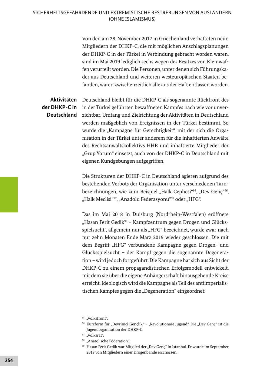 Seite 254 des Verfassungsschutzbericht 2019 Bund