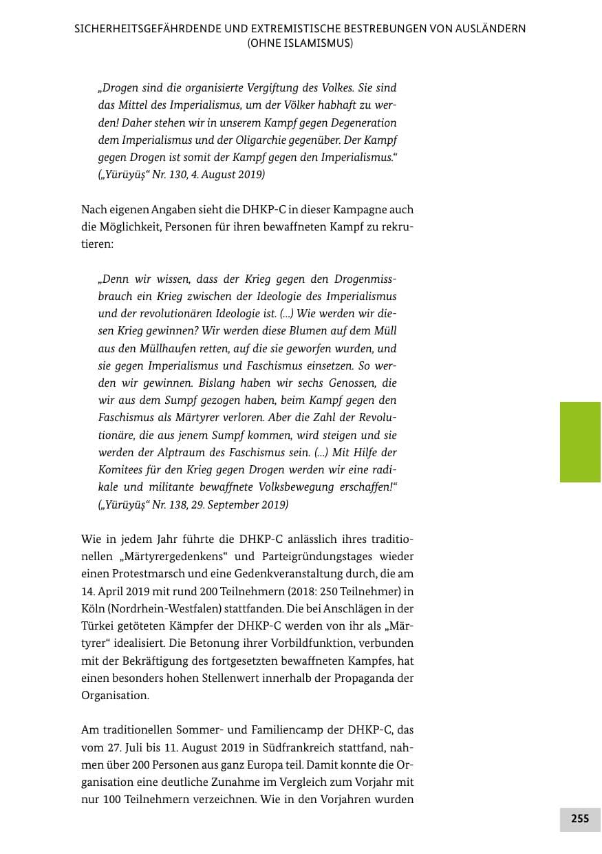 Seite 255 des Verfassungsschutzbericht 2019 Bund