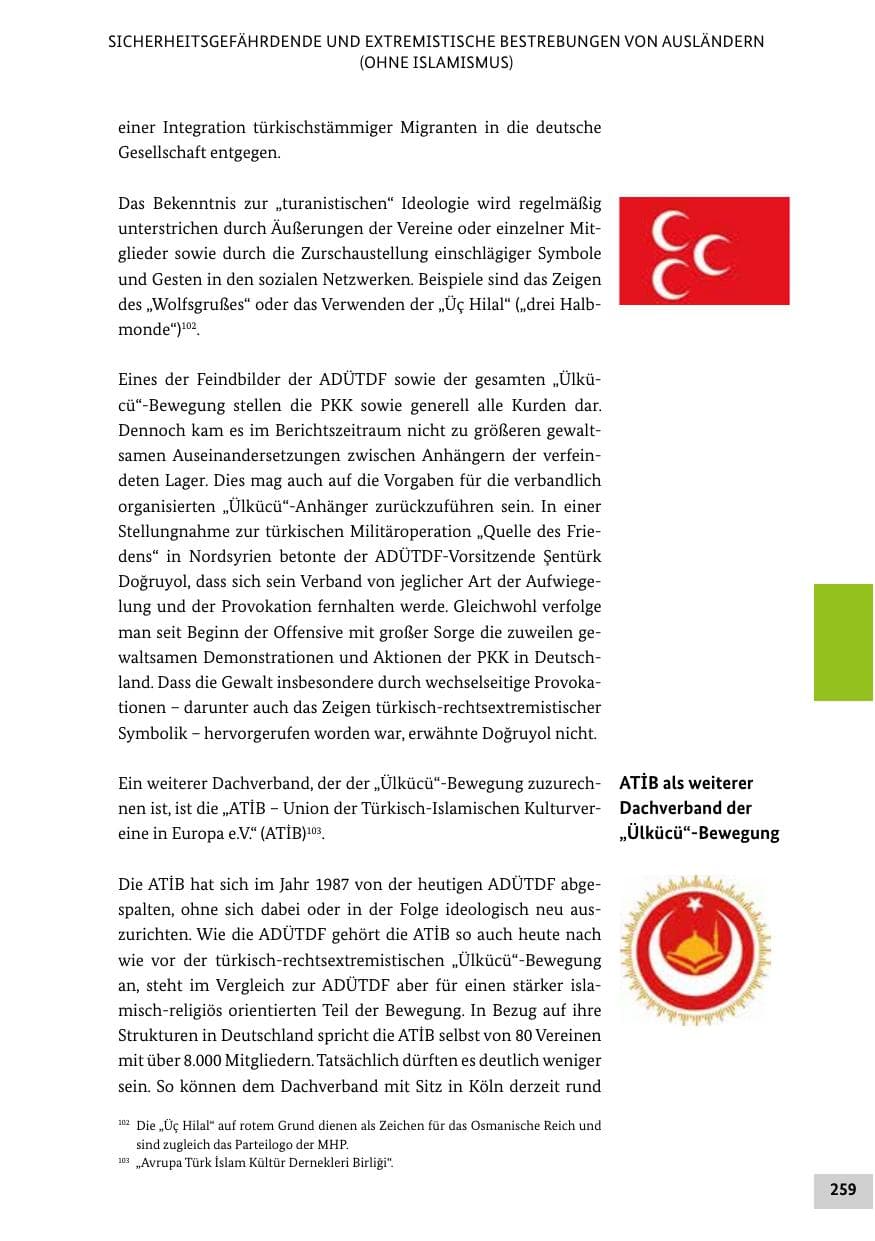 Seite 259 des Verfassungsschutzbericht 2019 Bund