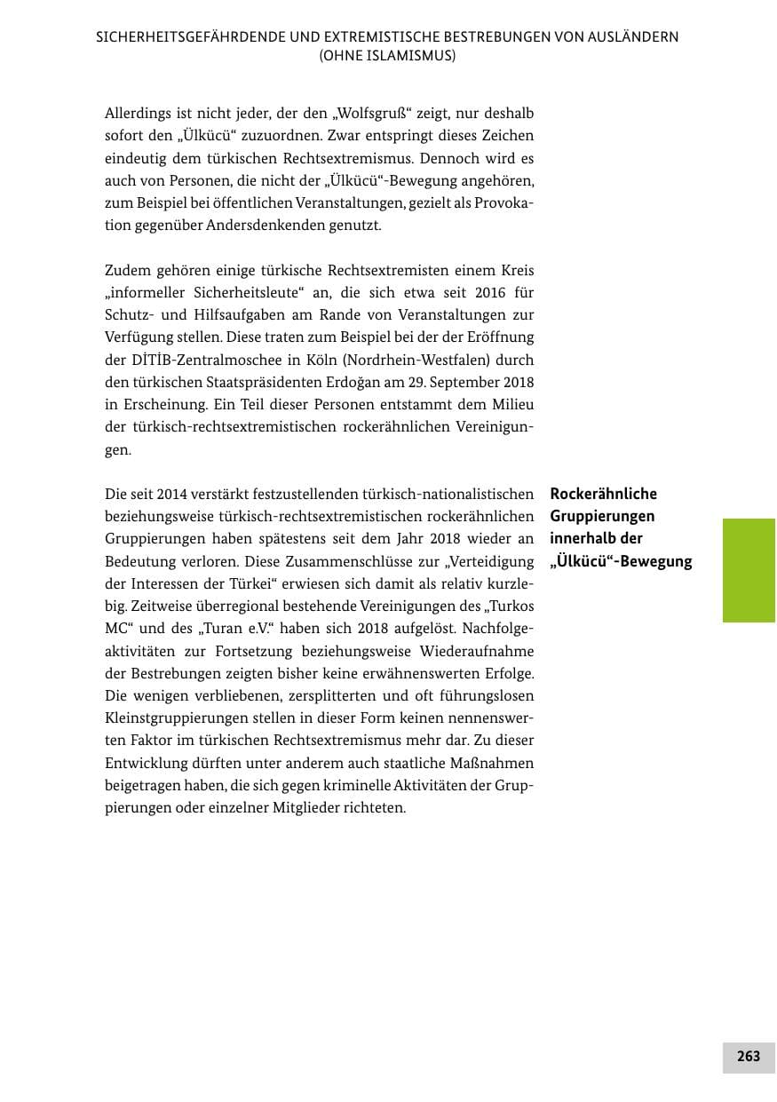 Seite 263 des Verfassungsschutzbericht 2019 Bund