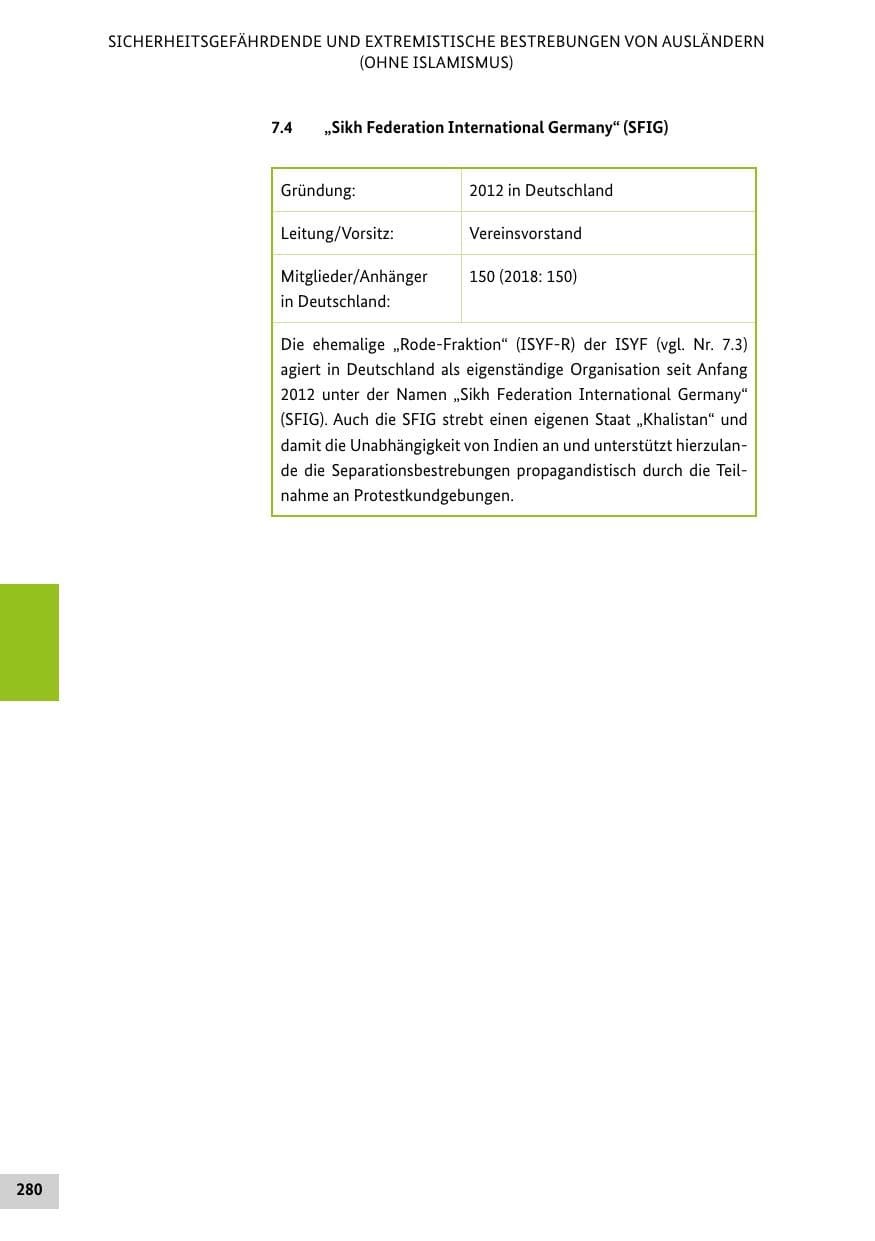 Seite 280 des Verfassungsschutzbericht 2019 Bund