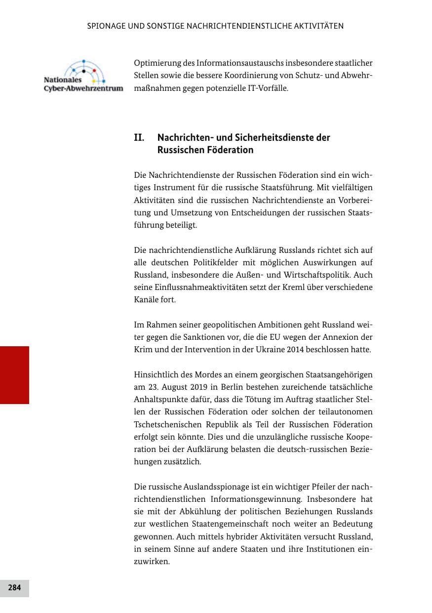 Seite 284 des Verfassungsschutzbericht 2019 Bund