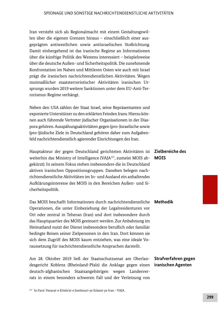 Seite 299 des Verfassungsschutzbericht 2019 Bund