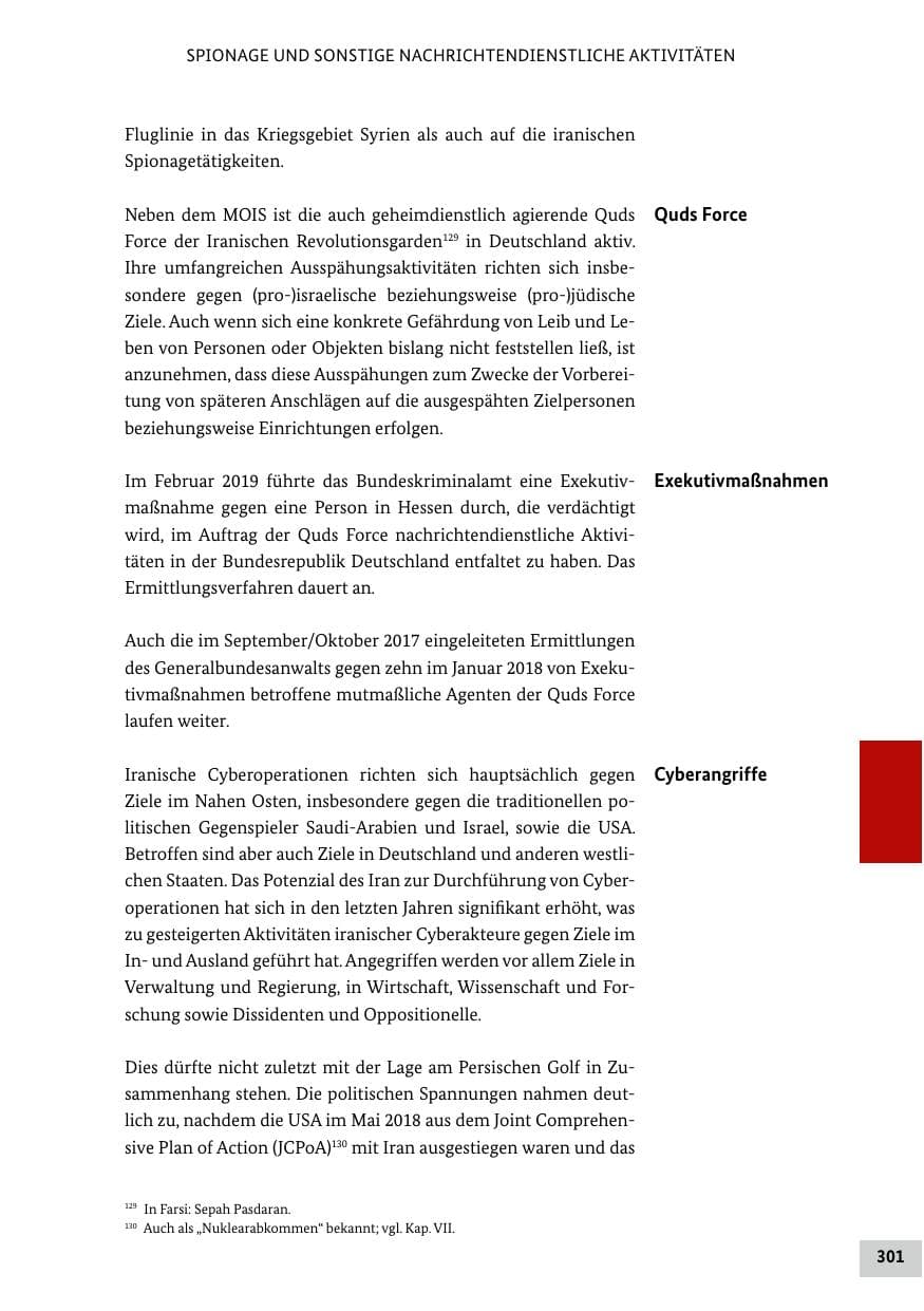 Seite 301 des Verfassungsschutzbericht 2019 Bund