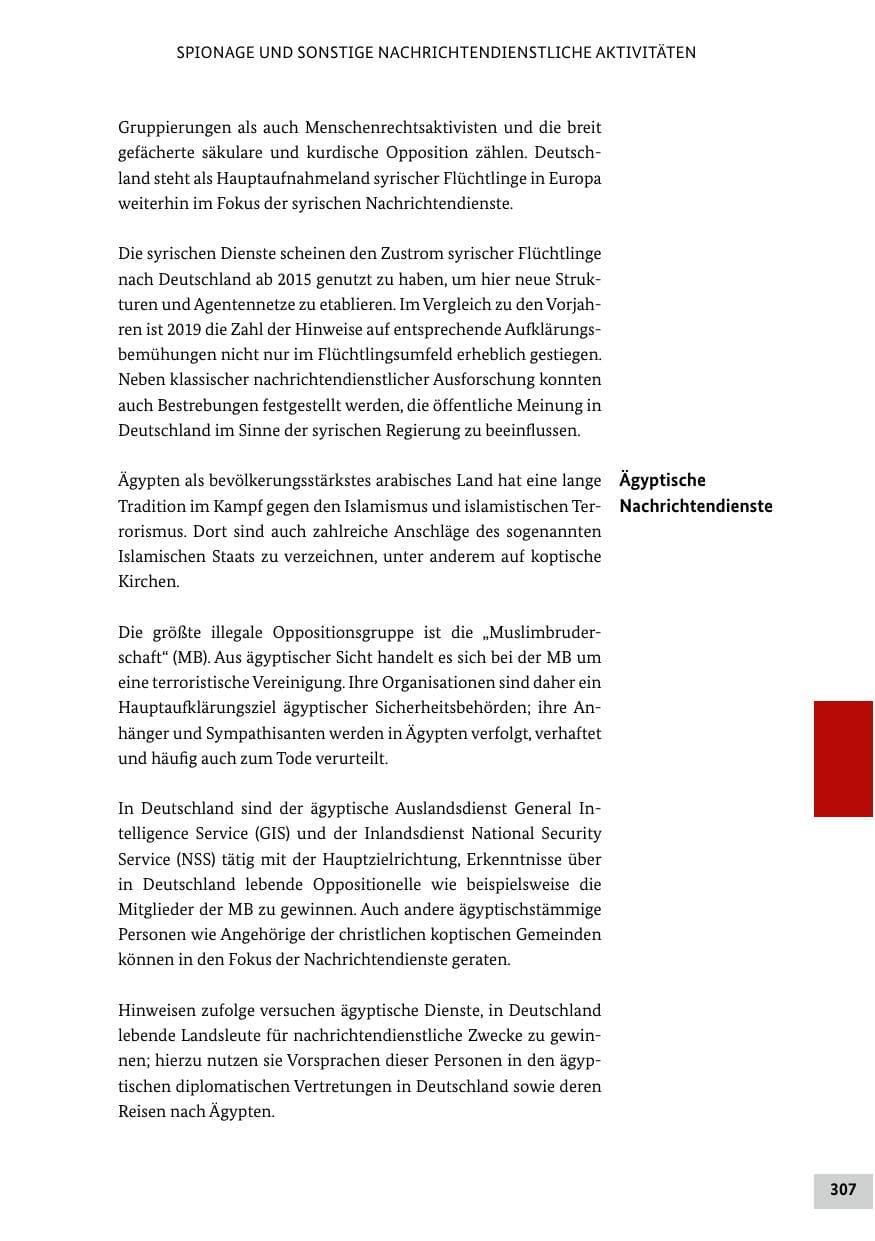 Seite 307 des Verfassungsschutzbericht 2019 Bund