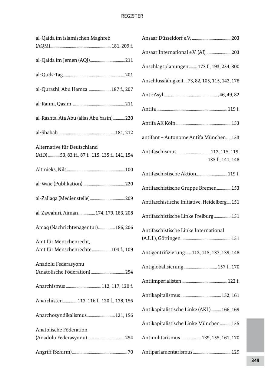 Seite 349 des Verfassungsschutzbericht 2019 Bund