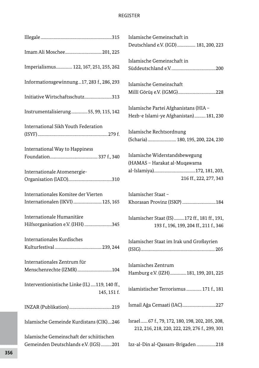 Seite 356 des Verfassungsschutzbericht 2019 Bund