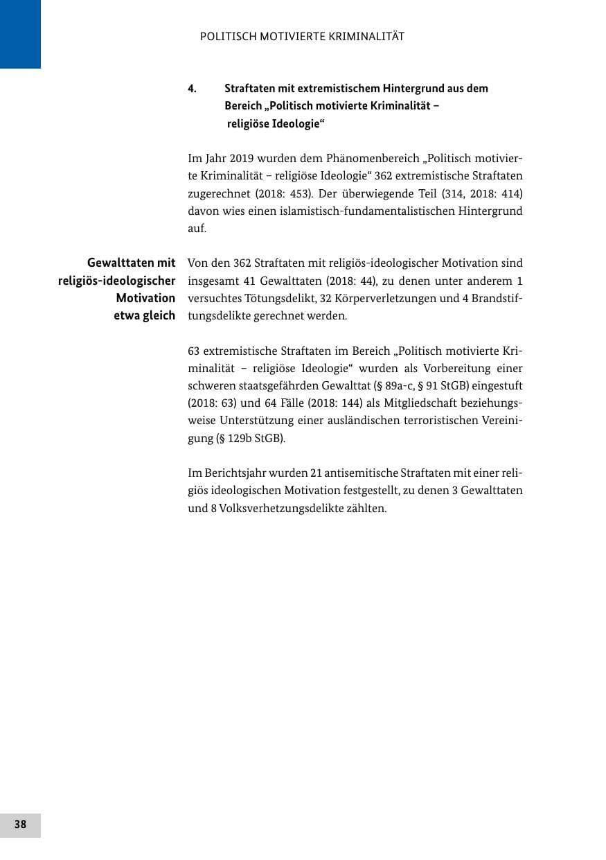 Seite 38 des Verfassungsschutzbericht 2019 Bund