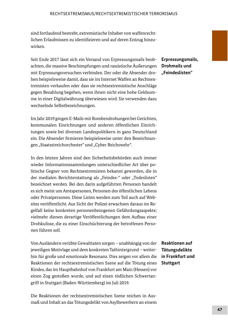 Seite 47 des Verfassungsschutzbericht 2019 Bund