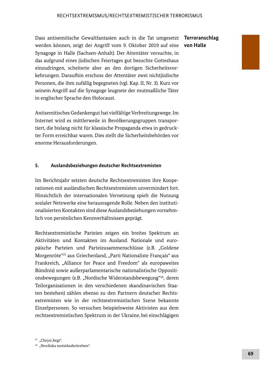 Seite 69 des Verfassungsschutzbericht 2019 Bund