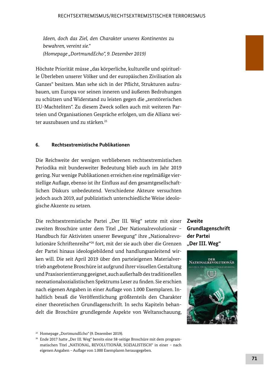 Seite 71 des Verfassungsschutzbericht 2019 Bund
