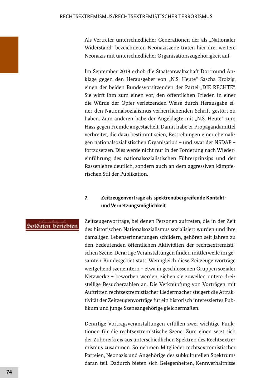 Seite 74 des Verfassungsschutzbericht 2019 Bund