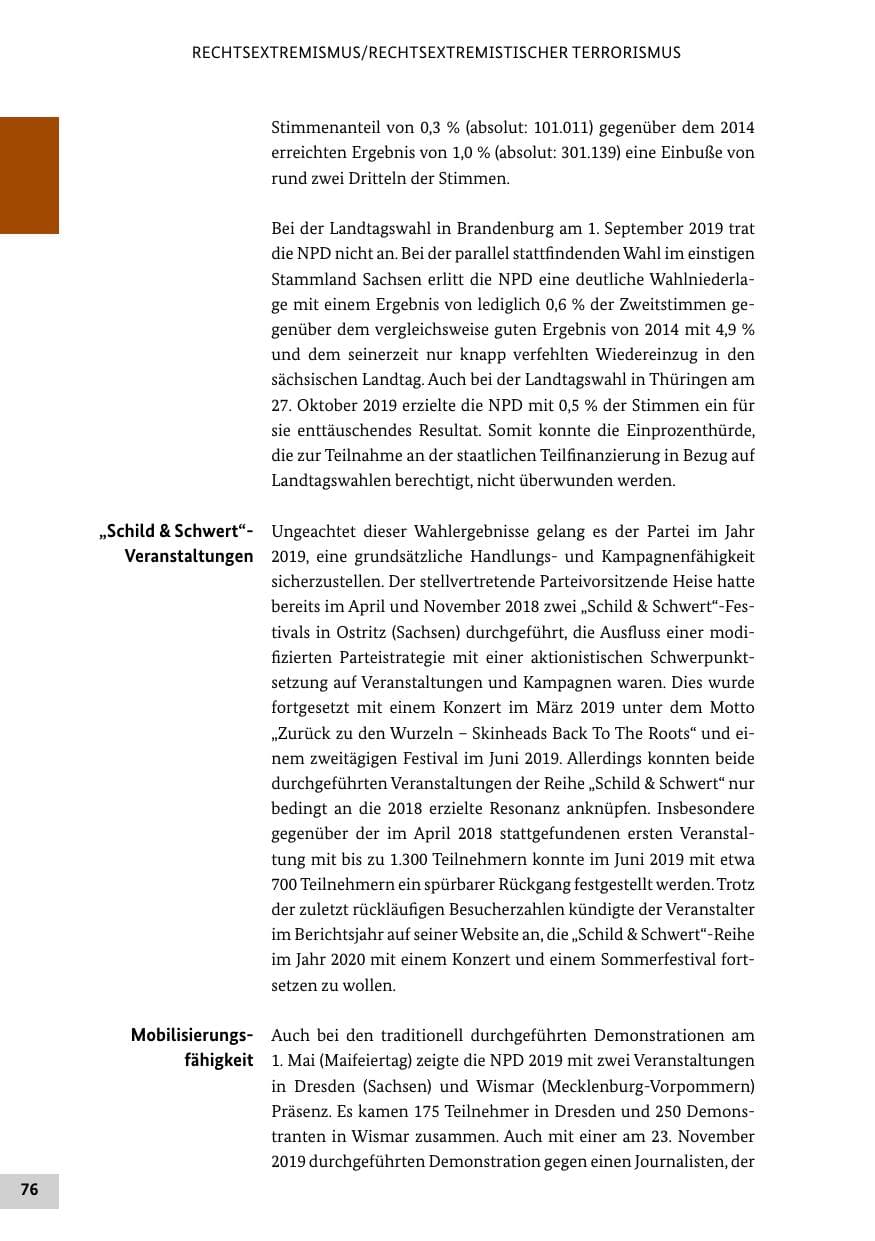 Seite 76 des Verfassungsschutzbericht 2019 Bund