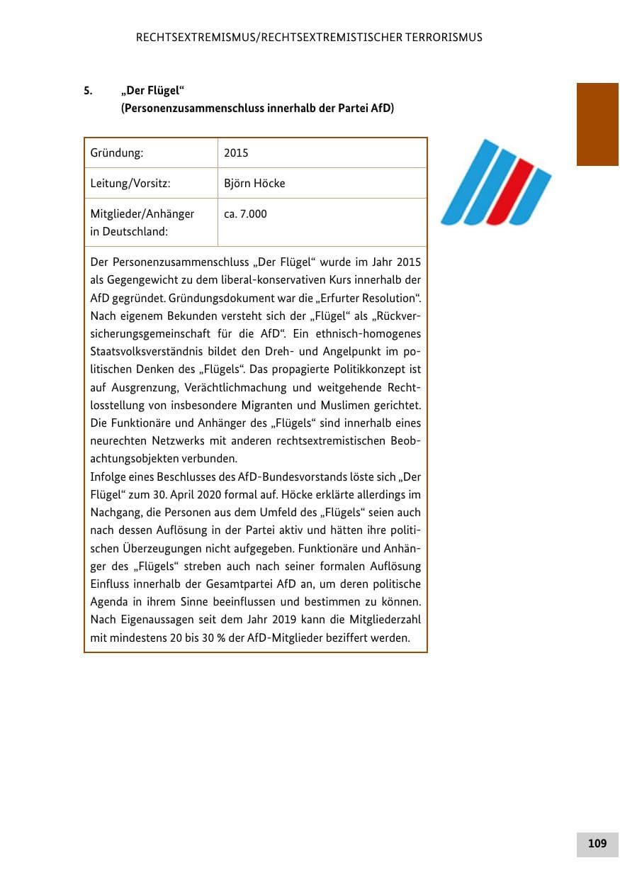 Seite 109 des Verfassungsschutzbericht 2020 Bund
