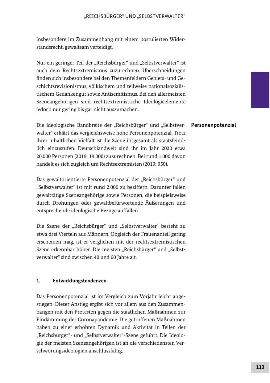 Seite 113 des Verfassungsschutzbericht 2020 Bund
