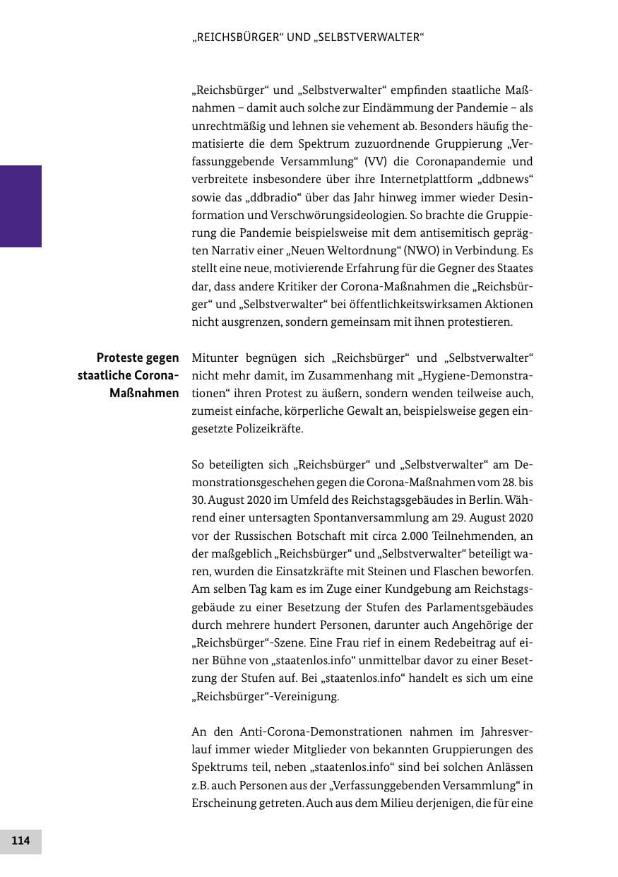 Seite 114 des Verfassungsschutzbericht 2020 Bund