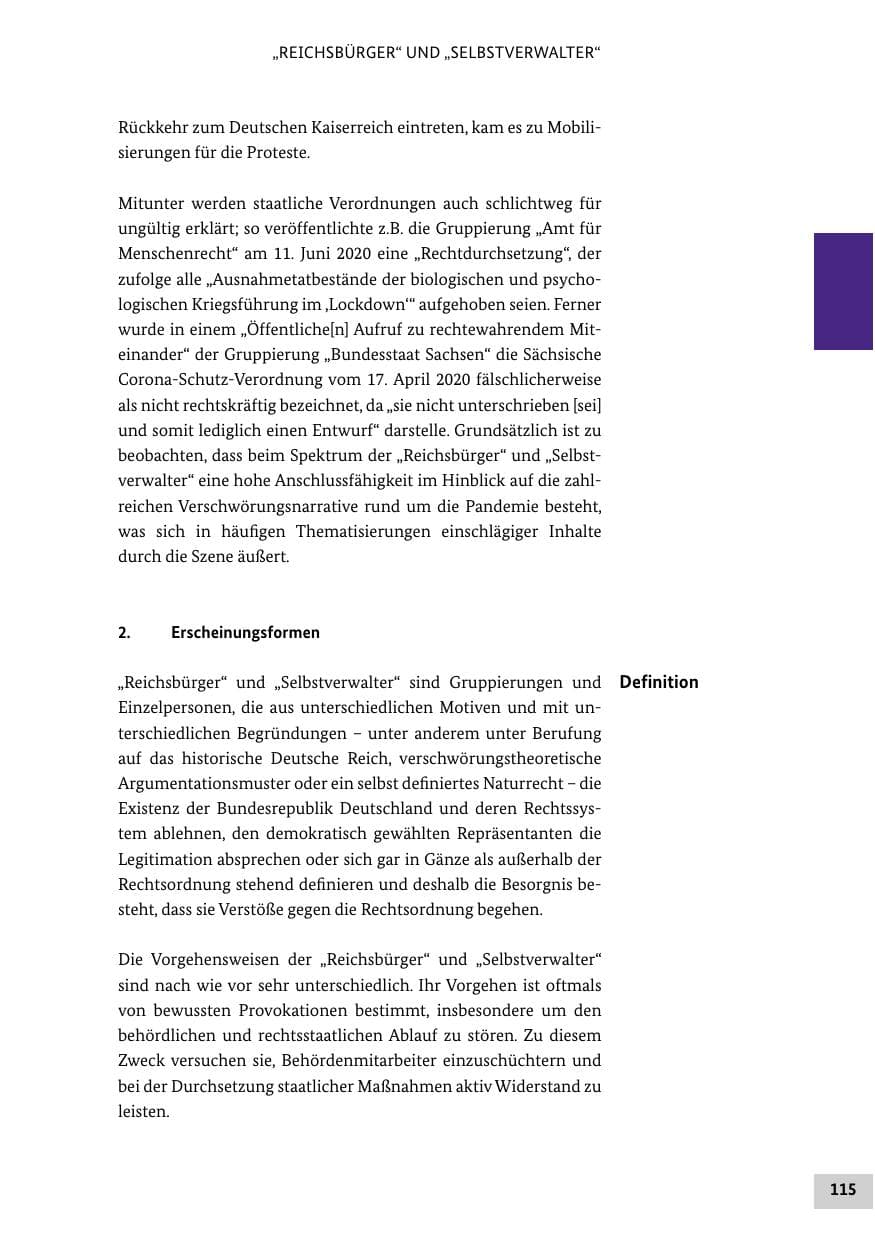 Seite 115 des Verfassungsschutzbericht 2020 Bund