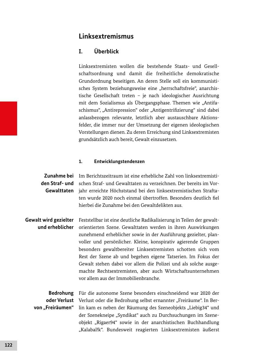 Seite 122 des Verfassungsschutzbericht 2020 Bund