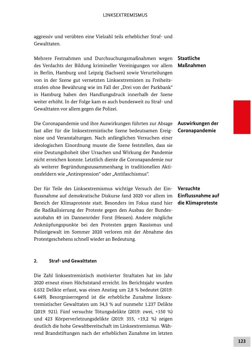 Seite 123 des Verfassungsschutzbericht 2020 Bund